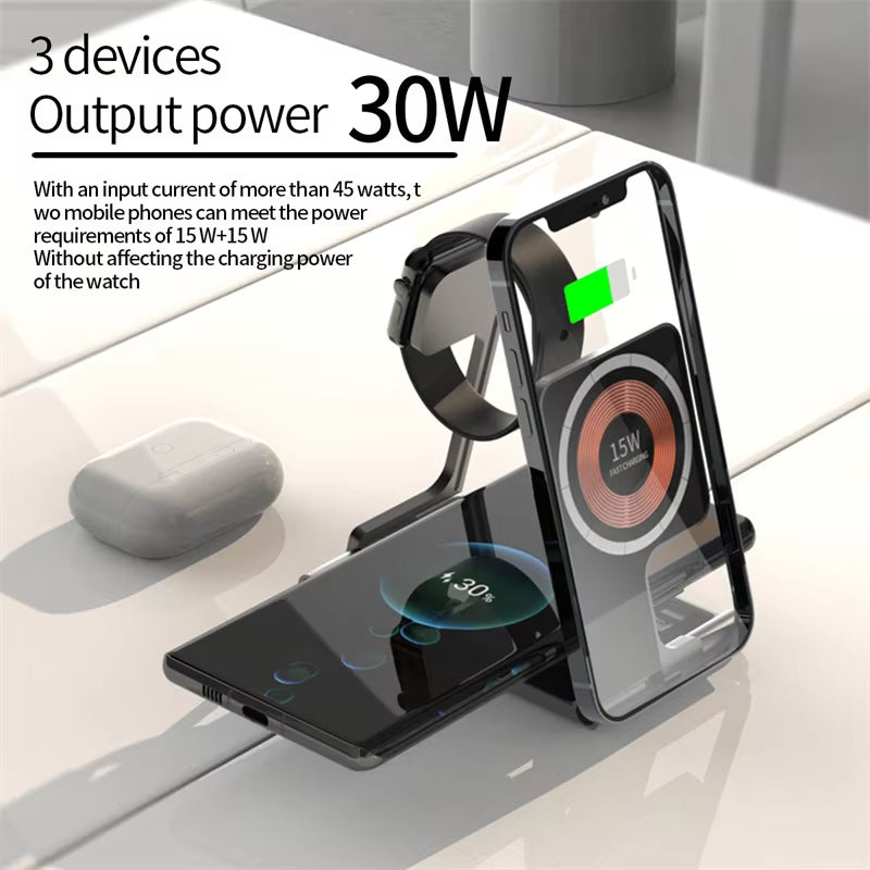 All Aluminum Body Folding Stand Holder 4-In-1 Magnetic Wireless Charger