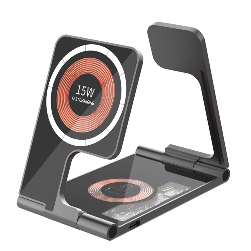 All Aluminum Body Folding Stand Holder 4-In-1 Magnetic Wireless Charger