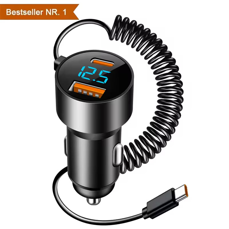 Retractable Cable USB PD Car Phone Charger