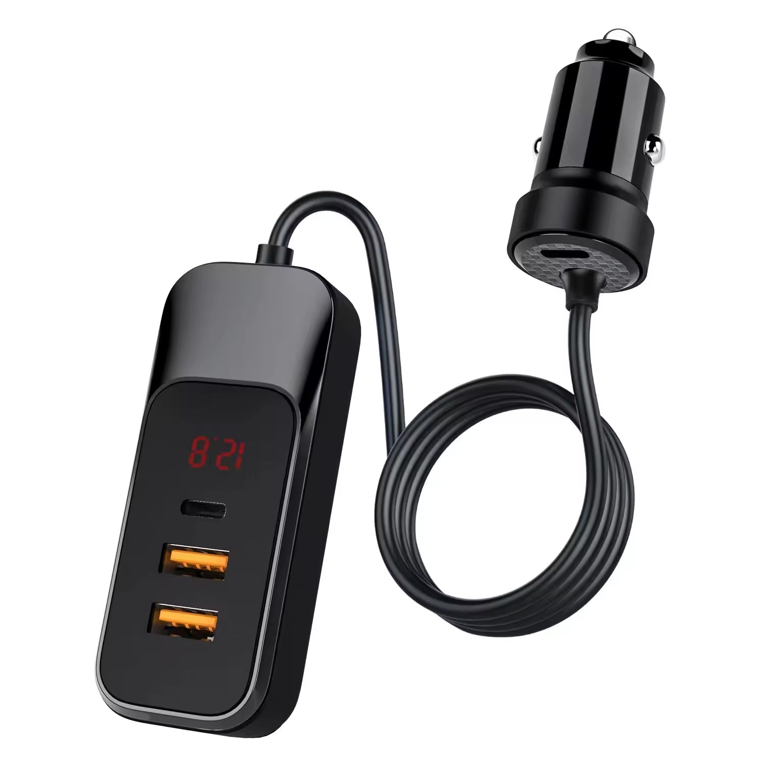 Car Charger 4-Port 120W max,with 1.5m Extension Cable for Rear Seats