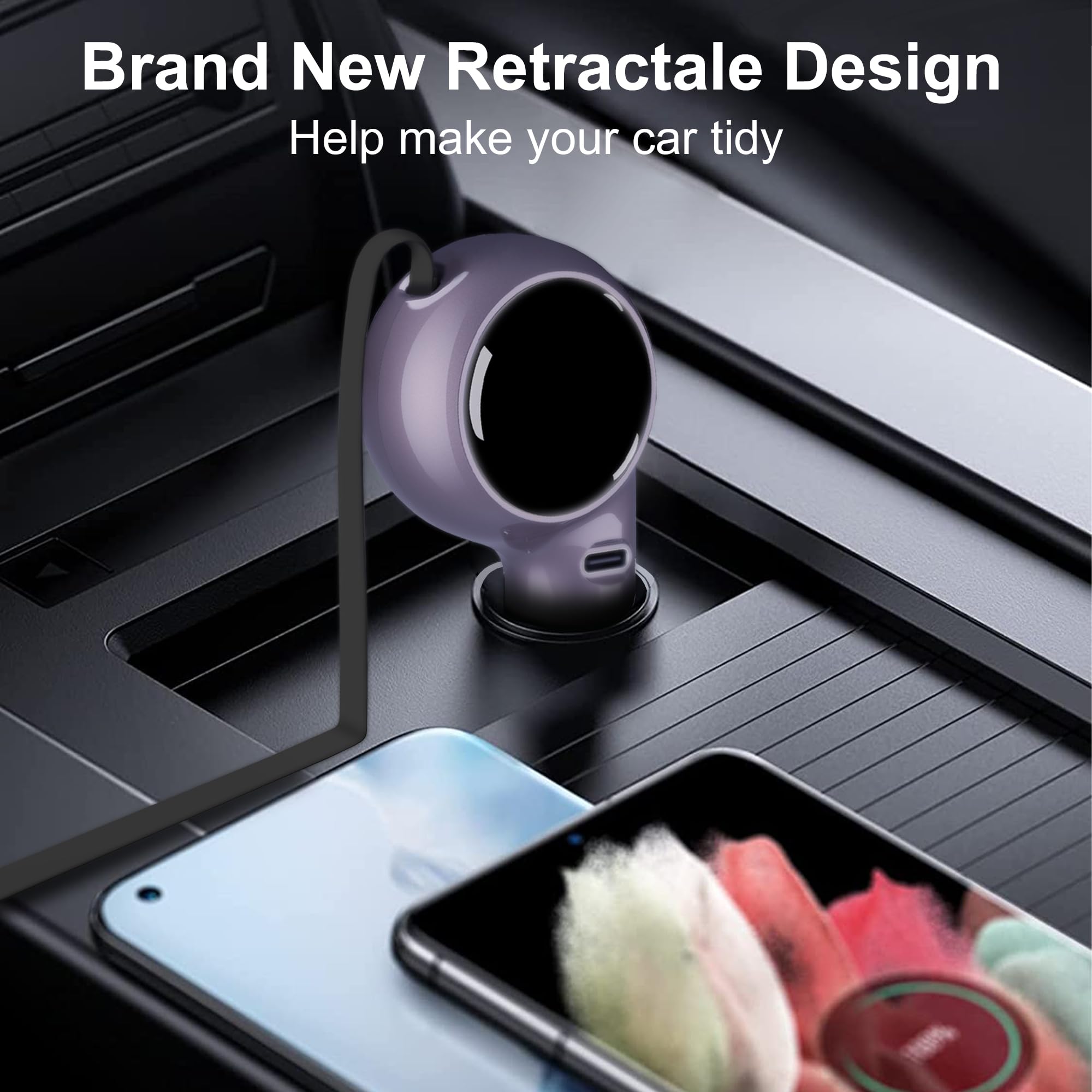 Fast Charging Car Charger with USB-C Retractable Cable