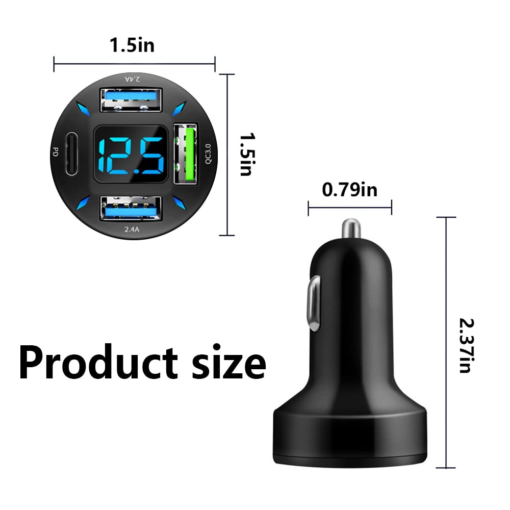 66W Super Fast Charging Car Charger with USB PD&QC 3.0 (Voltmeter & LED Lights)