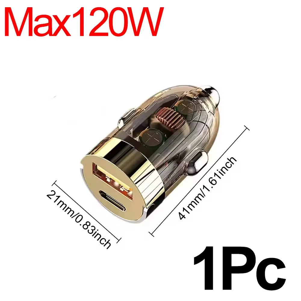 120W Mini Car Charger with USB C QC3.0 PD Type C