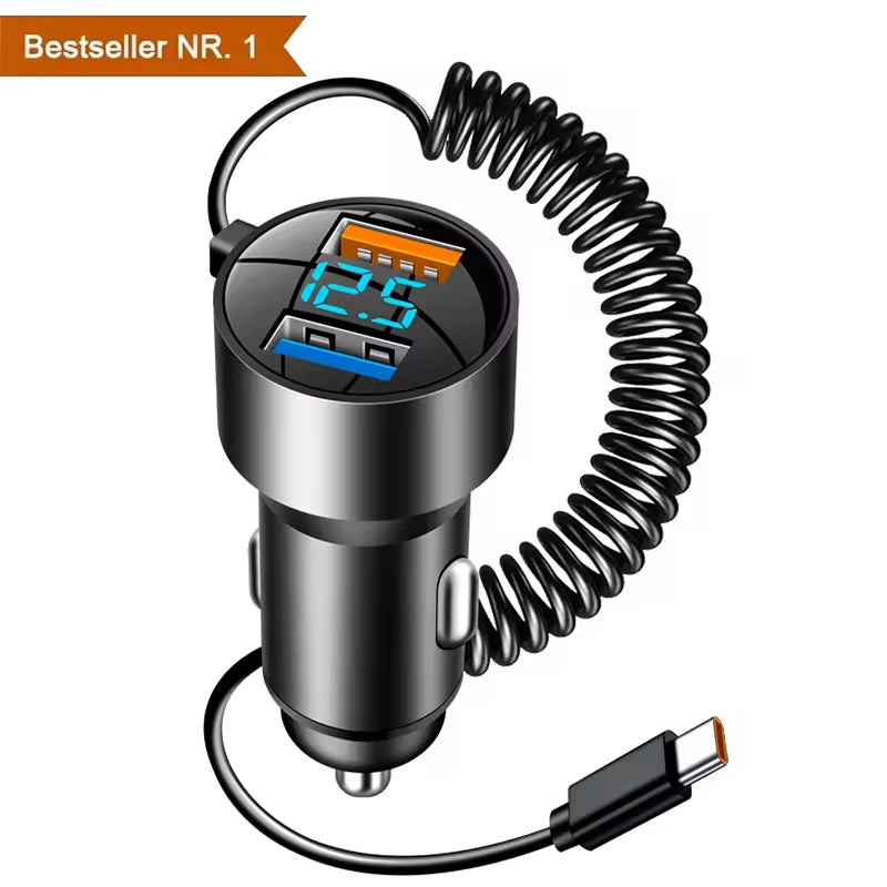Retractable Cable USB PD Car Phone Charger