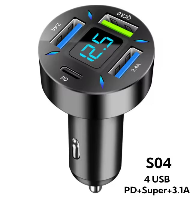 66W Super Fast Charging Car Charger with USB PD&QC 3.0 (Voltmeter & LED Lights)